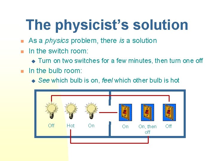The physicist’s solution n n As a physics problem, there is a solution In