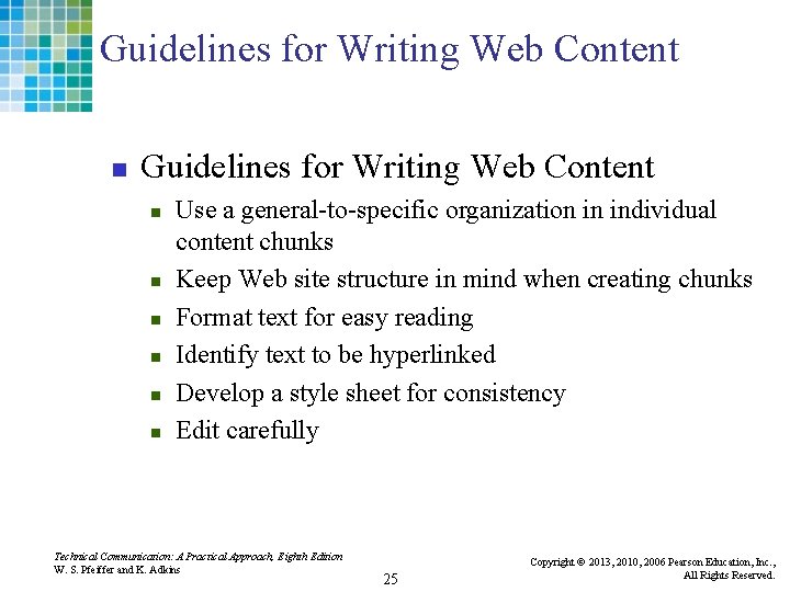 Guidelines for Writing Web Content n n n n Use a general-to-specific organization in