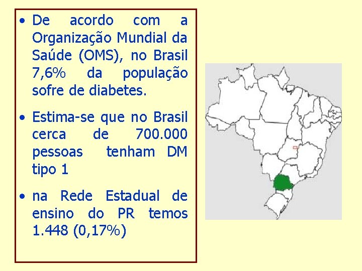  • De acordo com a Organização Mundial da Saúde (OMS), no Brasil 7,