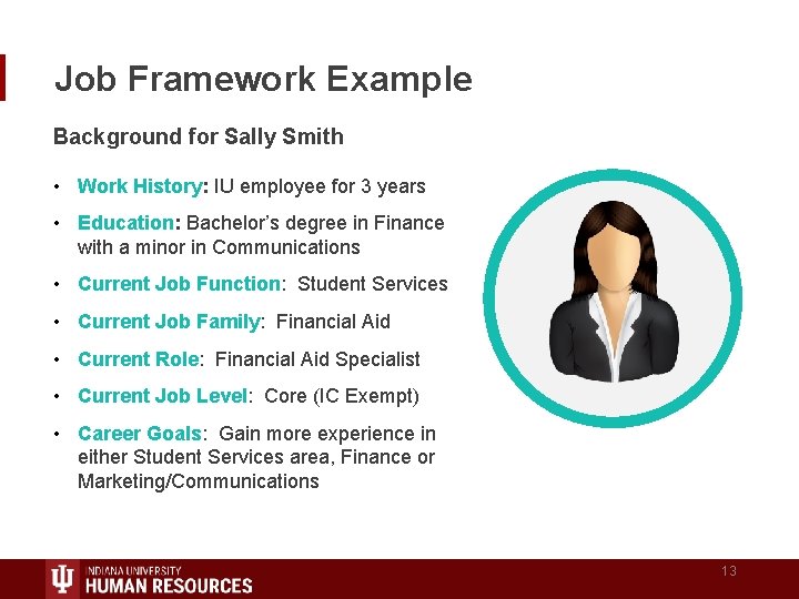 Job Framework Example Background for Sally Smith • Work History: IU employee for 3 Job Framework Example Background for Sally Smith • Work History: IU employee for 3