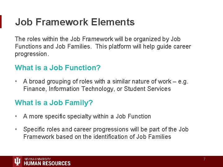 Job Framework Elements The roles within the Job Framework will be organized by Job Job Framework Elements The roles within the Job Framework will be organized by Job