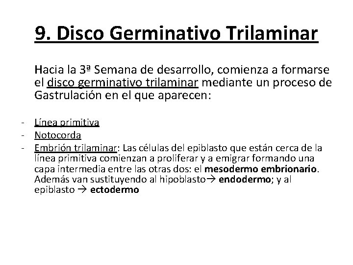 9. Disco Germinativo Trilaminar Hacia la 3ª Semana de desarrollo, comienza a formarse el 9. Disco Germinativo Trilaminar Hacia la 3ª Semana de desarrollo, comienza a formarse el