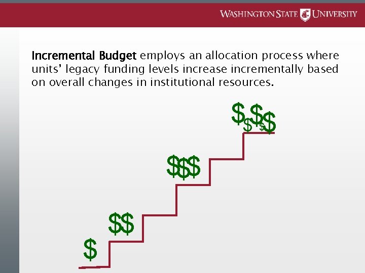 Incremental Budget employs an allocation process where units’ legacy funding levels increase incrementally based