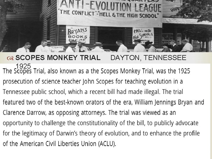  SCOPES MONKEY TRIAL 1925 DAYTON, TENNESSEE 