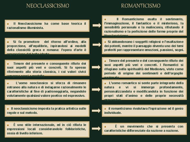 NEOCLASSICISMO Il Neoclassicismo ha come base teorica il razionalismo illuminista. Si fa promotore del