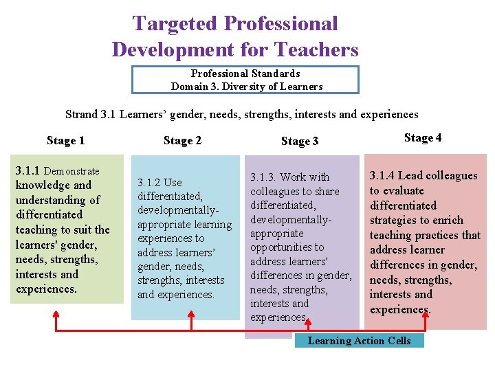 Targeted Professional Development for Teachers Professional Standards Domain 3. Diversity of Learners Strand 3.