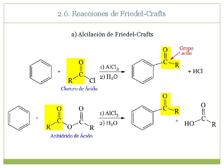 2. 6. Reacciones de Friedel-Crafts a) Alcilación de Friedel-Crafts 2. 6. Reacciones de Friedel-Crafts a) Alcilación de Friedel-Crafts