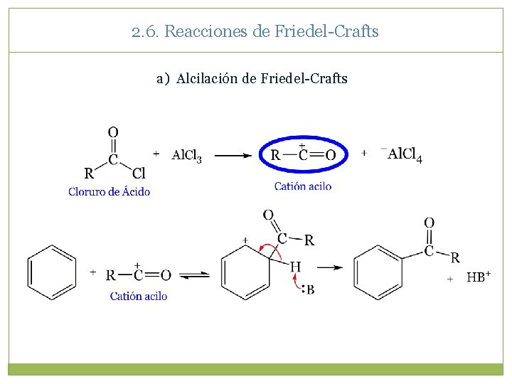 2. 6. Reacciones de Friedel-Crafts a) Alcilación de Friedel-Crafts 2. 6. Reacciones de Friedel-Crafts a) Alcilación de Friedel-Crafts