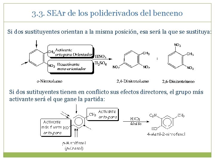 3. 3. SEAr de los poliderivados del benceno Si dos sustituyentes orientan a la