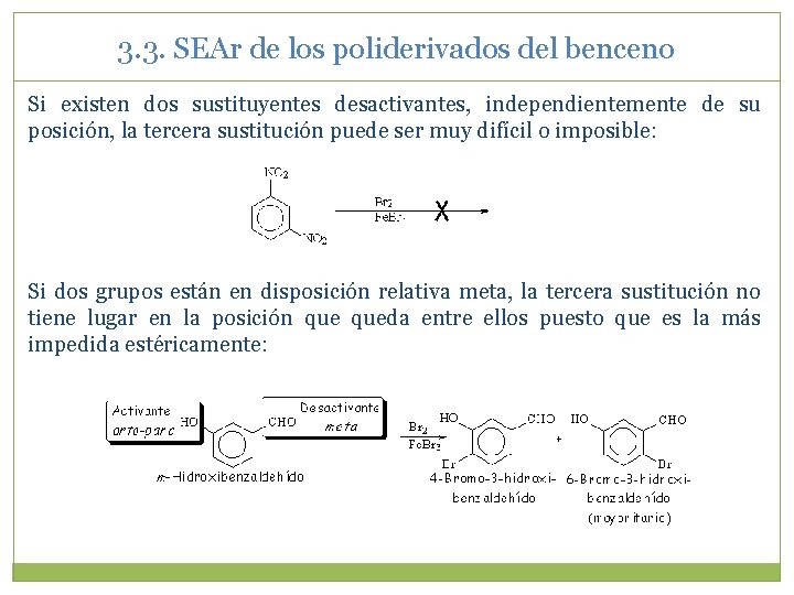 3. 3. SEAr de los poliderivados del benceno Si existen dos sustituyentes desactivantes, independientemente