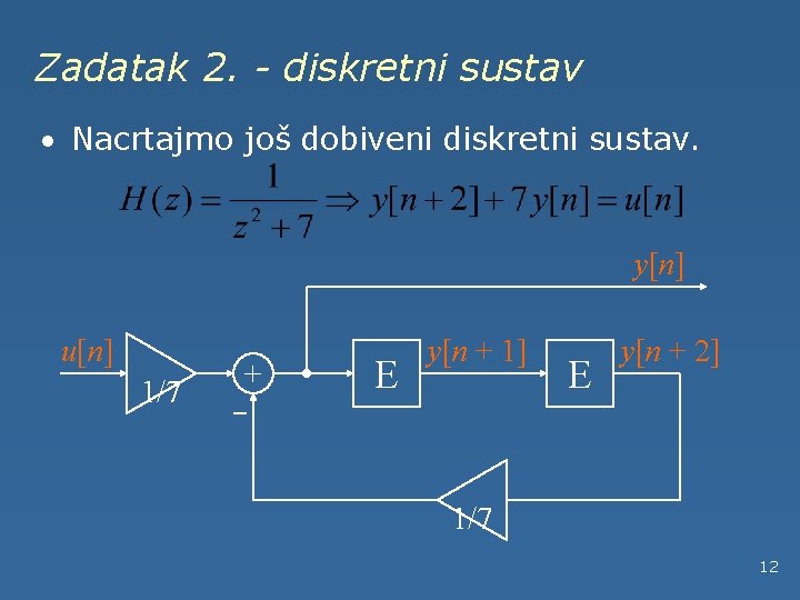 Zadatak 2. - diskretni sustav · Nacrtajmo još dobiveni diskretni sustav. y[n] u[n] 1/7