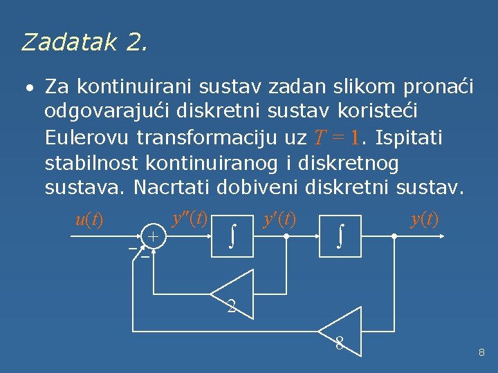 Zadatak 2. · Za kontinuirani sustav zadan slikom pronaći odgovarajući diskretni sustav koristeći Eulerovu