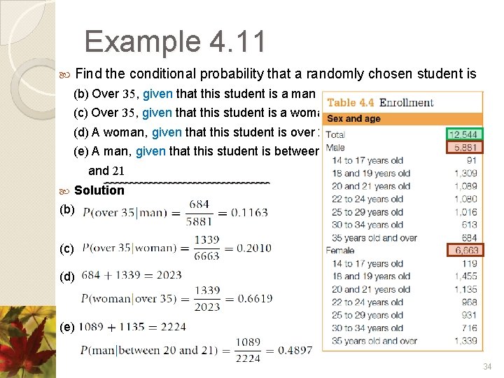 Example 4. 11 Find the conditional probability that a randomly chosen student is (b)