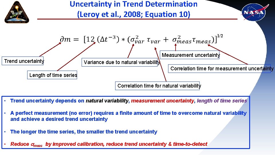 Uncertainty in Trend Determination (Leroy et al. , 2008; Equation 10) 1/2 Measurement uncertainty