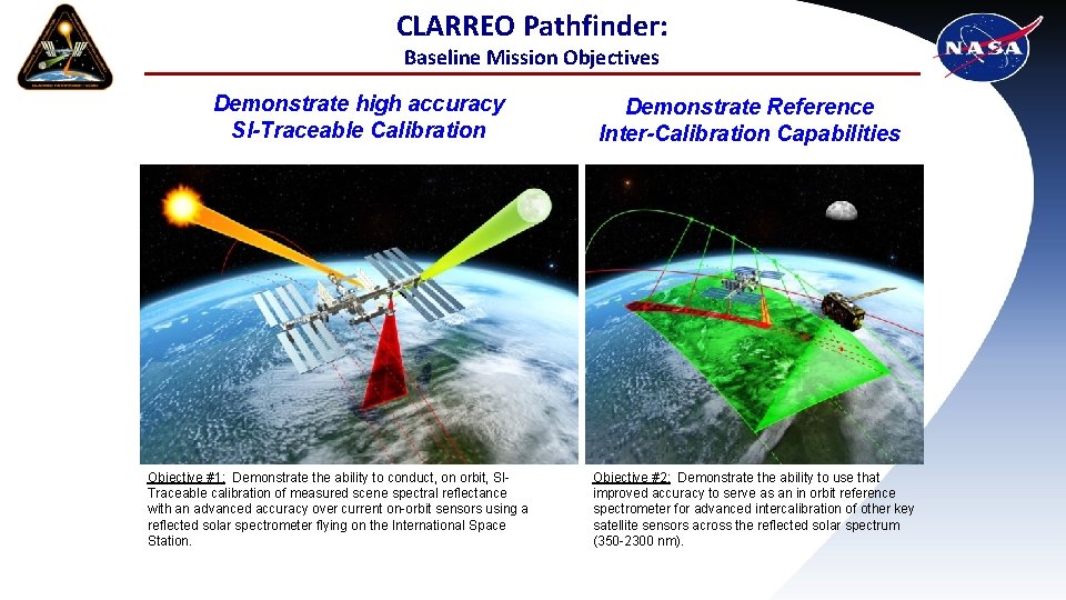 CLARREO Pathfinder: Baseline Mission Objectives Demonstrate high accuracy SI-Traceable Calibration Objective #1: Demonstrate the