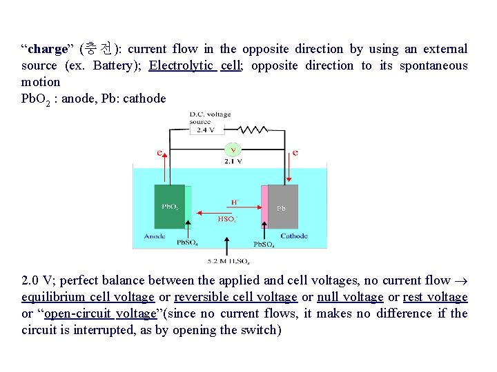 “charge” (충전): current flow in the opposite direction by using an external source (ex. “charge” (충전): current flow in the opposite direction by using an external source (ex.