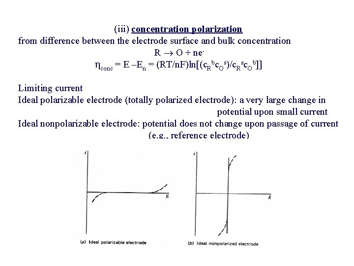 (iii) concentration polarization from difference between the electrode surface and bulk concentration R (iii) concentration polarization from difference between the electrode surface and bulk concentration R