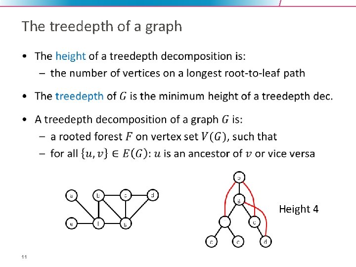 The treedepth of a graph • Height 4 11 