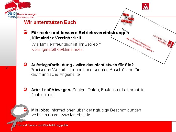 Wir unterstützen Euch Für mehr und bessere Betriebsvereinbarungen „Klimaindex Vereinbarkeit: Wie familienfreundlich ist Ihr