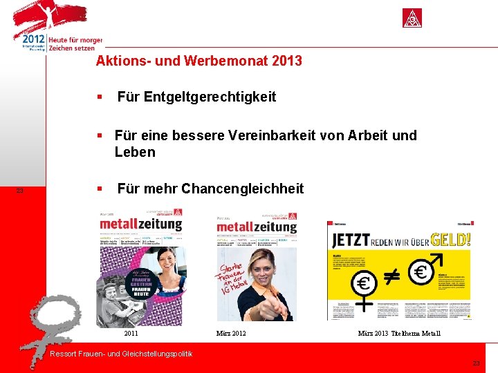 Aktions- und Werbemonat 2013 § Für Entgeltgerechtigkeit § Für eine bessere Vereinbarkeit von Arbeit