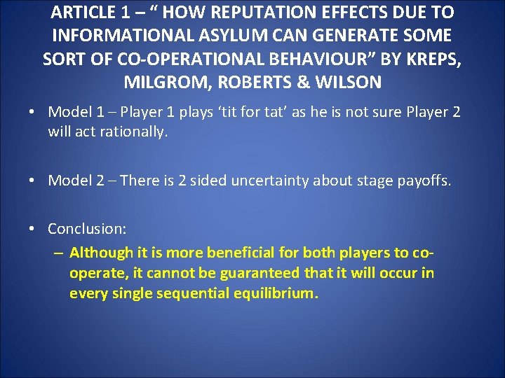 ARTICLE 1 – “ HOW REPUTATION EFFECTS DUE TO INFORMATIONAL ASYLUM CAN GENERATE SOME