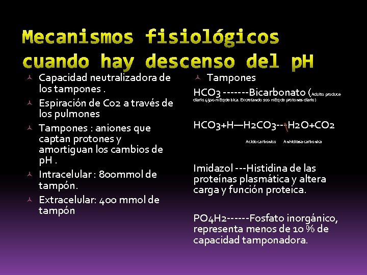  Capacidad neutralizadora de los tampones. Espiración de Co 2 a través de los