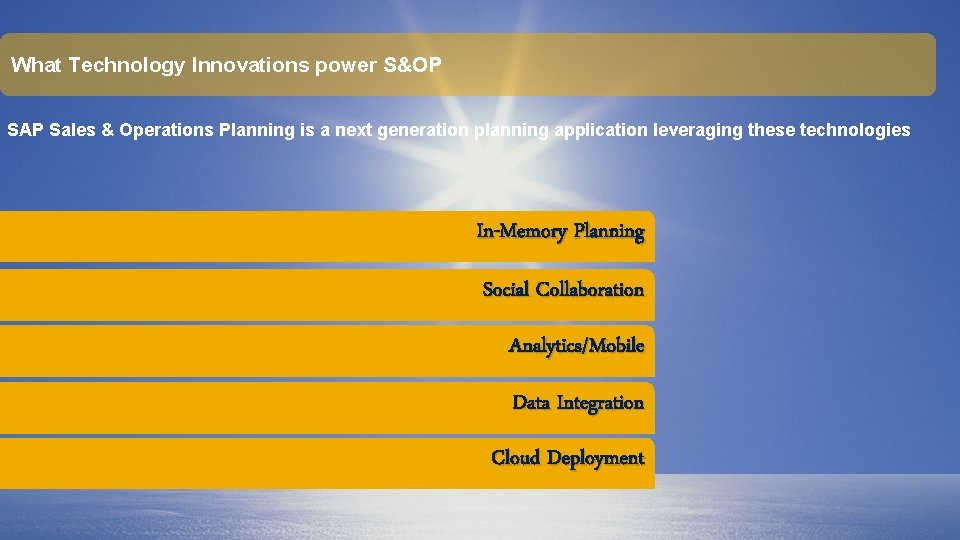 What Technology Innovations power S&OP SAP Sales & Operations Planning is a next generation