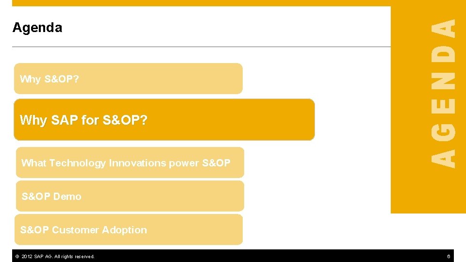 Agenda Why S&OP? Why SAP for S&OP? What Technology Innovations power S&OP Demo S&OP