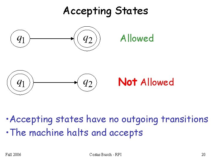 Accepting States Allowed Not Allowed • Accepting states have no outgoing transitions • The