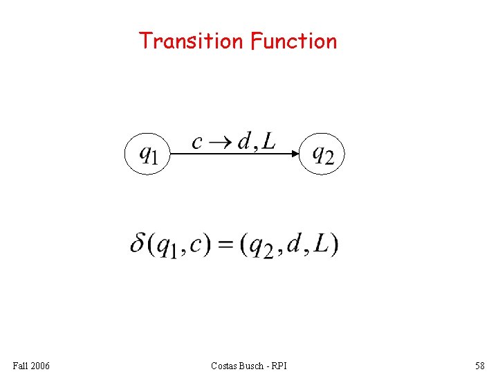 Transition Function Fall 2006 Costas Busch - RPI 58 