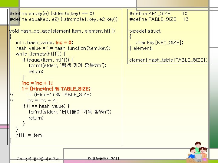 #define empty(e) (strlen(e. key) == 0) #define equal(eq, e 2) (!strcmp(e 1. key, e