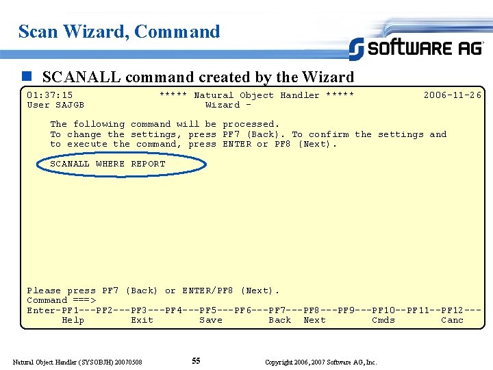 Scan Wizard, Command n SCANALL command created by the Wizard 01: 37: 15 User
