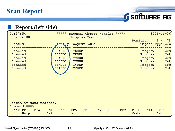 Scan Report (left side) 01: 37: 54 User SAJGB ***** Natural Object Handler *****