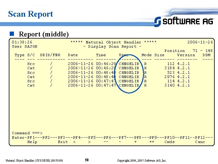 Scan Report (middle) 01: 38: 26 User SAJGB ***** Natural Object Handler ***** -