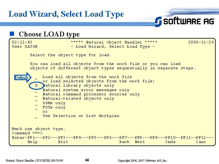 Load Wizard, Select Load Type n Choose LOAD type 02: 12: 43 User SAJGB