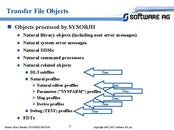 Transfer File Objects n Objects processed by SYSOBJH l Natural library objects (including user