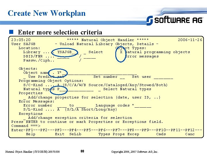 Create New Workplan n Enter more selection criteria 23: 05: 20 ***** Natural Object