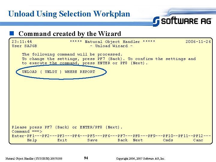 Unload Using Selection Workplan n Command created by the Wizard 23: 11: 44 User