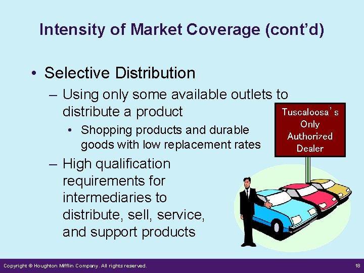 Intensity of Market Coverage (cont’d) • Selective Distribution – Using only some available outlets