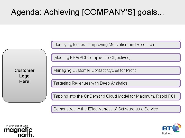 Agenda: Achieving [COMPANY’S] goals. . . Identifying Issues – Improving Motivation and Retention [Meeting