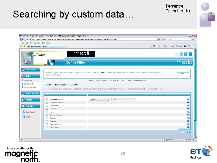 Searching by custom data… In association with 52 Terrence Team Leader 