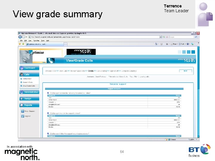 Terrence Team Leader View grade summary In association with 64 