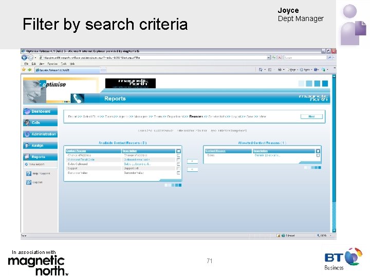 Joyce Dept Manager Filter by search criteria In association with 71 