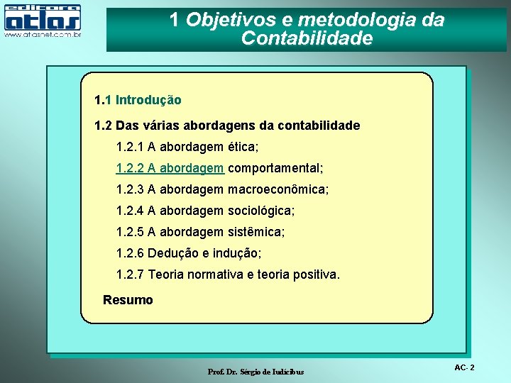 1 Objetivos e metodologia da Contabilidade 1. 1 Introdução 1. 2 Das várias abordagens