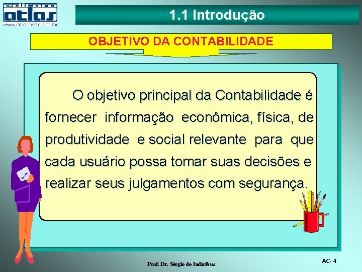 1. 1 Introdução OBJETIVO DA CONTABILIDADE O objetivo principal da Contabilidade é fornecer informação