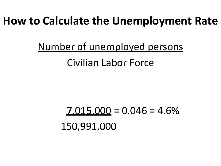 How to Calculate the Unemployment Rate Number of unemployed persons Civilian Labor Force 7,