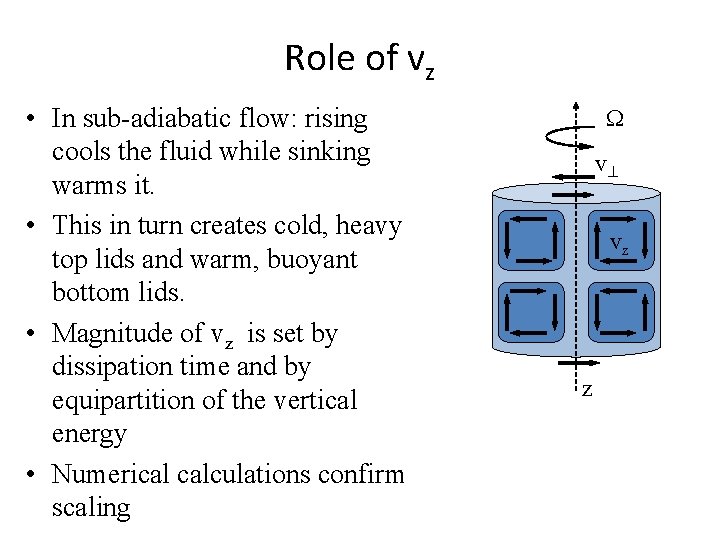 Role of vz • In sub-adiabatic flow: rising cools the fluid while sinking warms