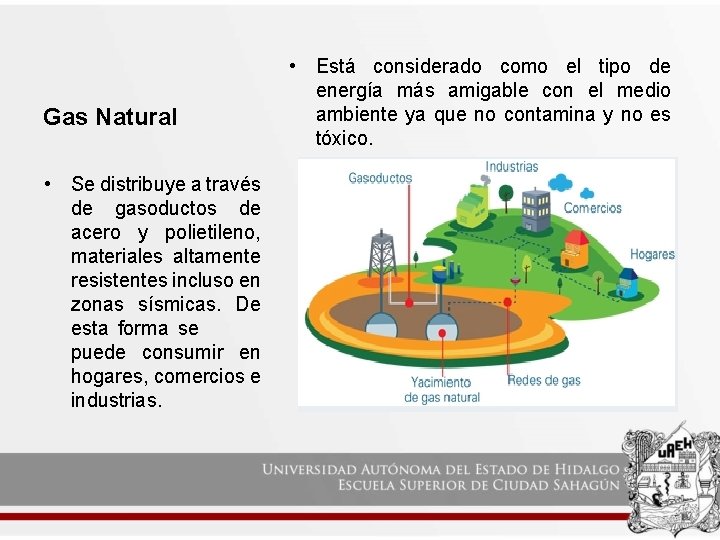 Gas Natural • Se distribuye a través de gasoductos de acero y polietileno, materiales