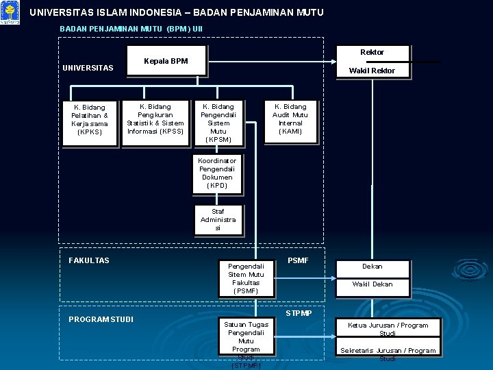 UNIVERSITAS ISLAM INDONESIA – BADAN PENJAMINAN MUTU (BPM ) UII Rektor Kepala BPM UNIVERSITAS
