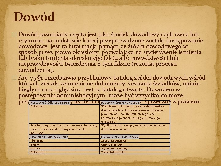 Dowód � Dowód rozumiany często jest jako środek dowodowy czyli rzecz lub czynność, na